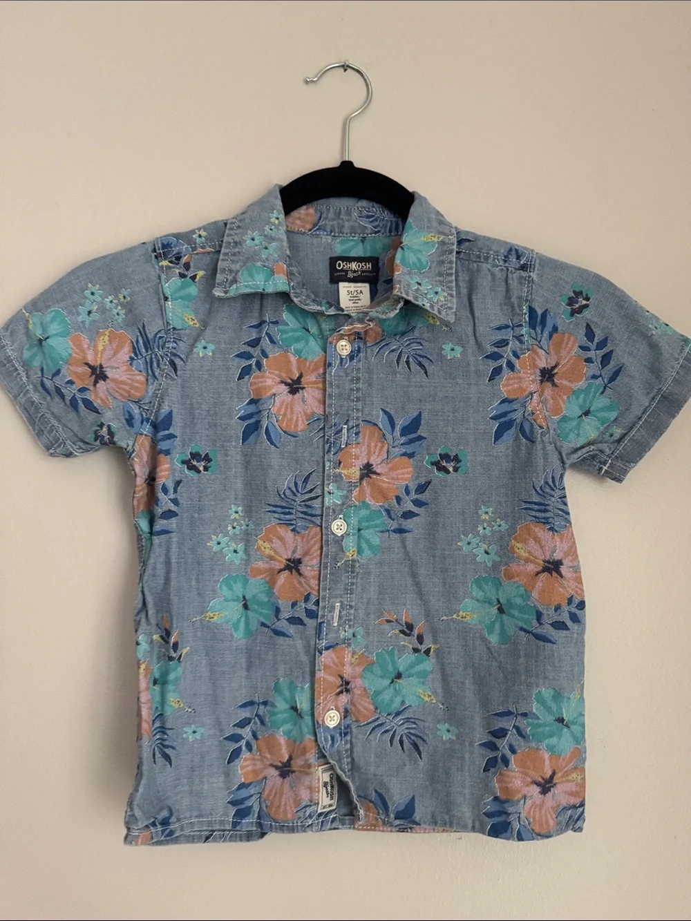 OshKosh B'gosh Blue Floral Short-Sleeve Button Down Shirt